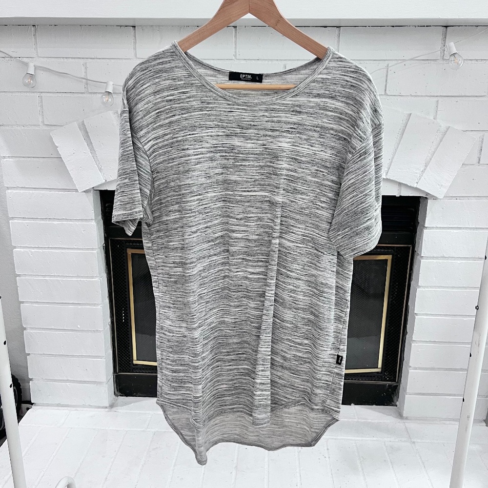 EPTM USA Grey Elongated Short Sleeve Cotton Tshirt